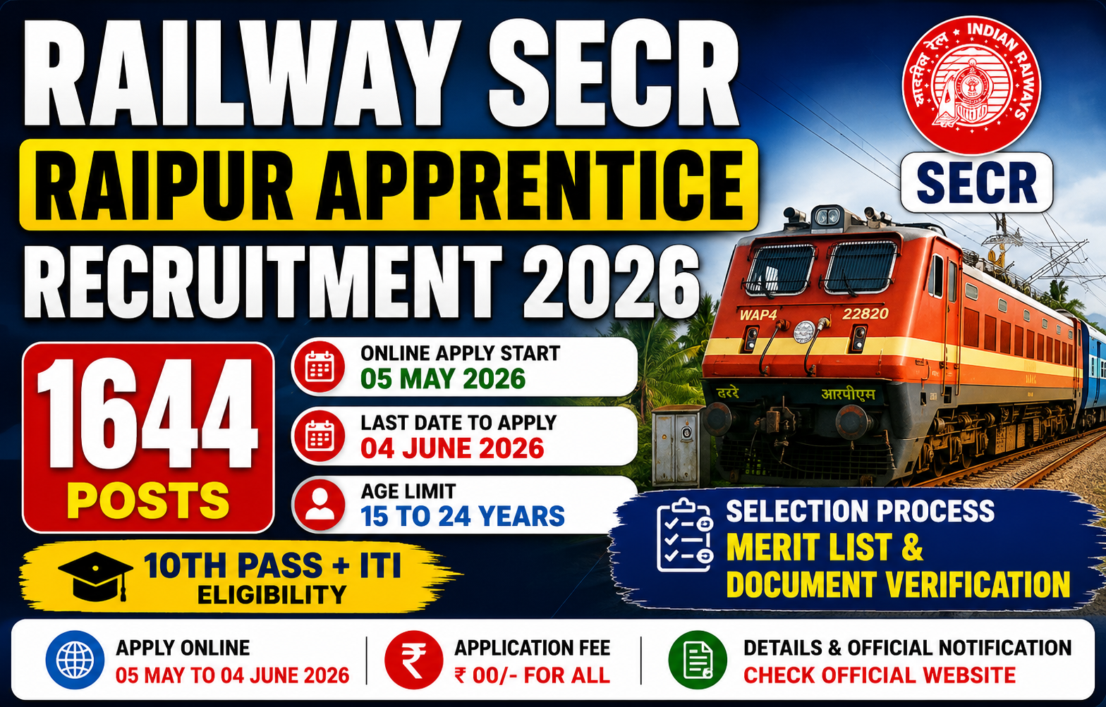 Secr Callender Railway SECR Raipur Apprentice Recruitment 2026 - Taaza Zone